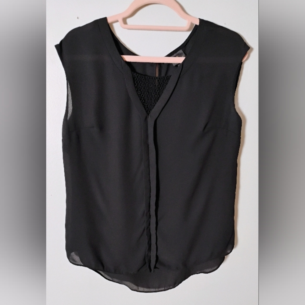 Worthington Petite M Black Blouse Top Sheer Sleeveless Career Workwear